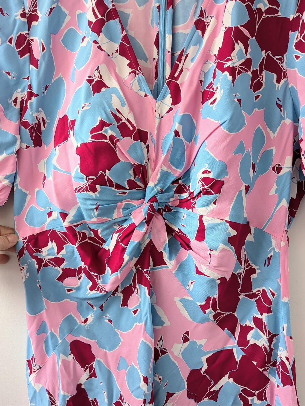 Diane Von Furstenberg Floral Twist-Front Pink + Blue Midi Dress - Picture 4 of 13